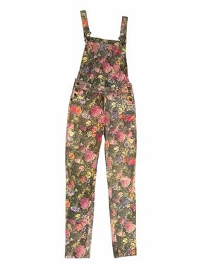 FARM Rio Vintage Inspired Botanical Floral Print Stretch Denim Overalls Small
